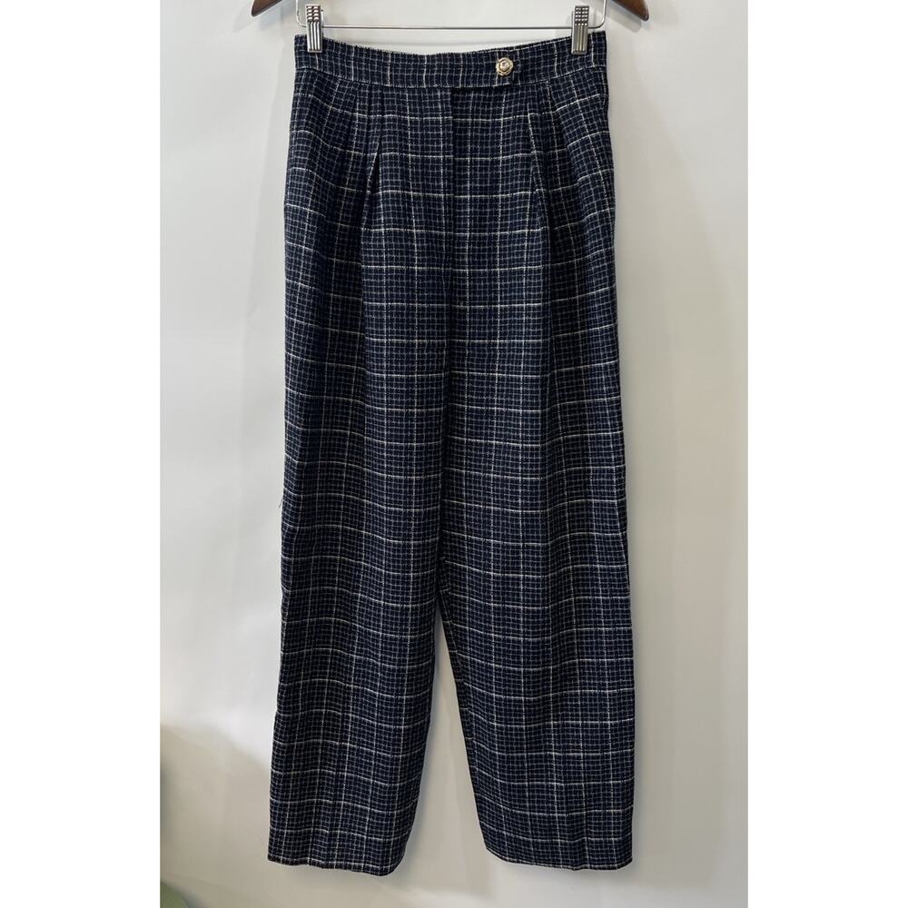 Ungaro Womens Window Pane Plaid Tweed Wide‎ Leg Pants Sz 10 Old Money Career